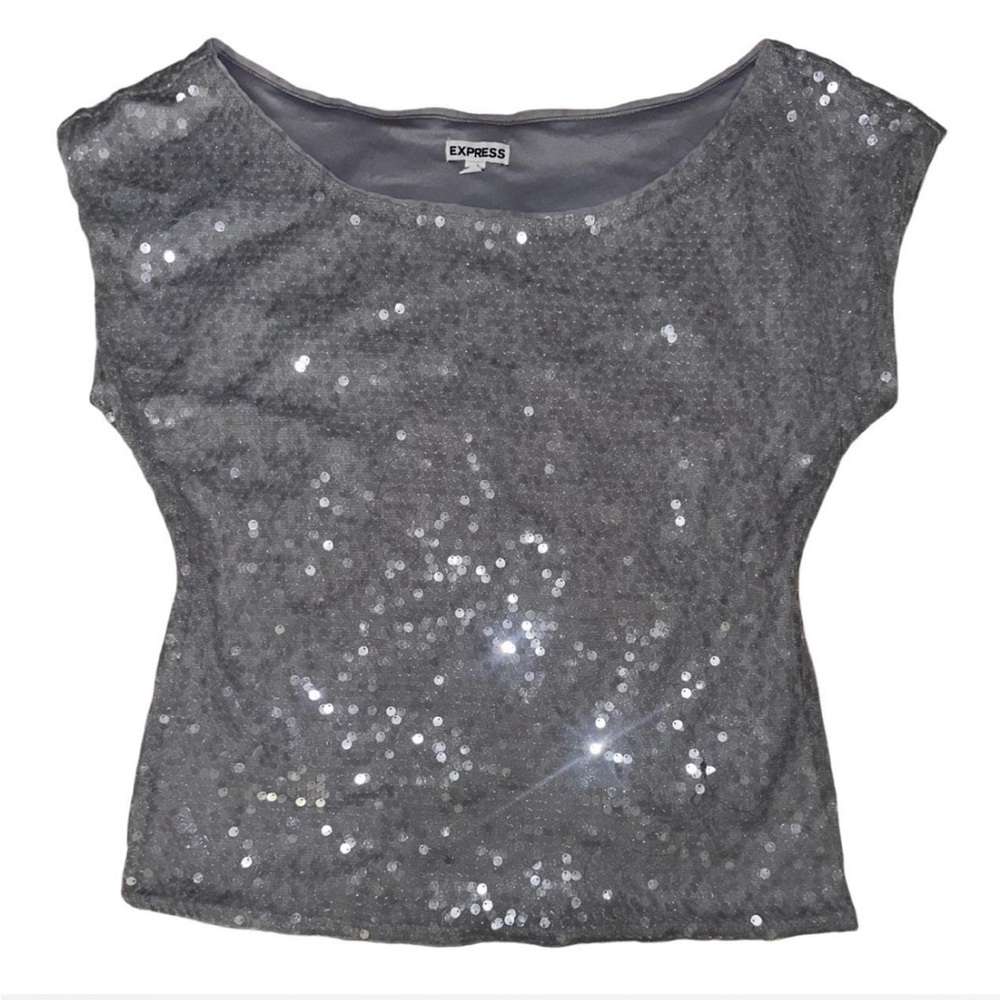 y2k express sequin cowl neck top